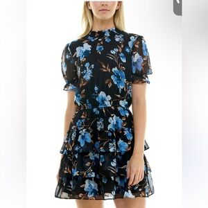 Crystal doll Women Mini Smocked Floral Fit & Flair Dress  Size Large